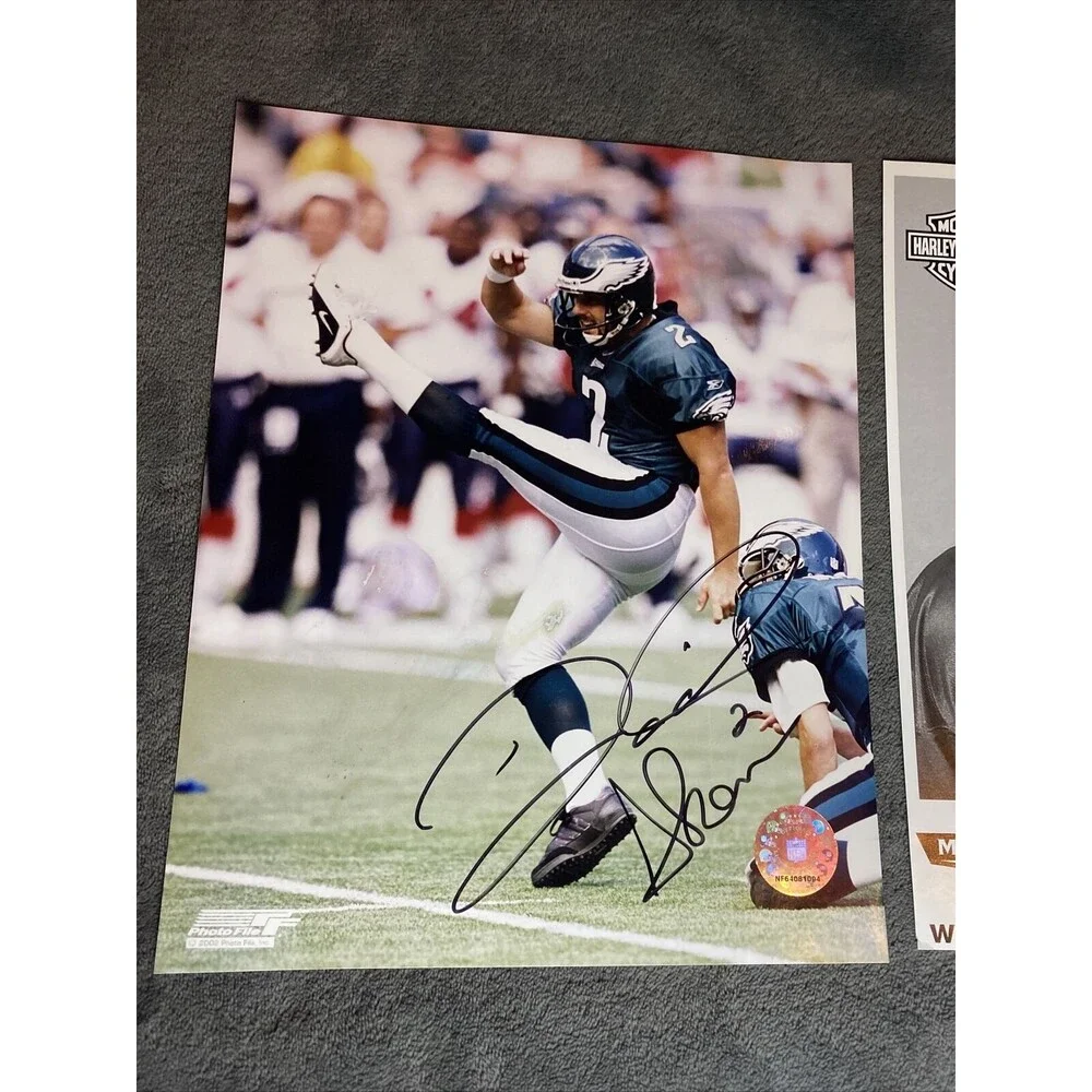 Lot Of 2 Signed Pictures Former Philadelphia Eagles AJ Feeley And David Akers